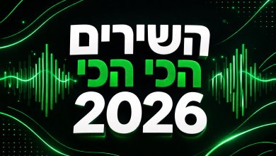 גרפיקה מעוצבת עם הכיתוב "השירים הכי הכי 2026" בסגנון מוזיקלי מודרני בצבעי ירוק, שחור ולבן, עבור כתבה על השירים הכי מושמעים ב־Spotify.